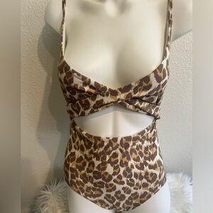 Aerie Leopard Criss‎ Cross Wrap One Piece Swimsuit Bathing Suit